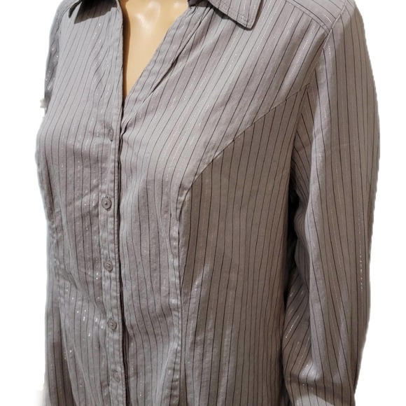 Lane Bryant Gray Button Up with Black And Silver Pinstripe 14 - Picture 2 of 5